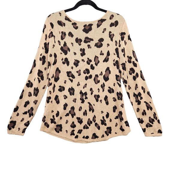 CHICOS Tan Leopard Animal Print Long Sleeve V-Neck Sweater SIZE 2 US LARGE - Picture 2 of 11